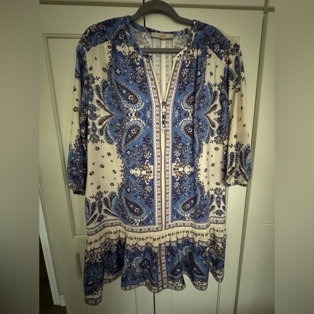 LOFT Blue and White Paisley Dress